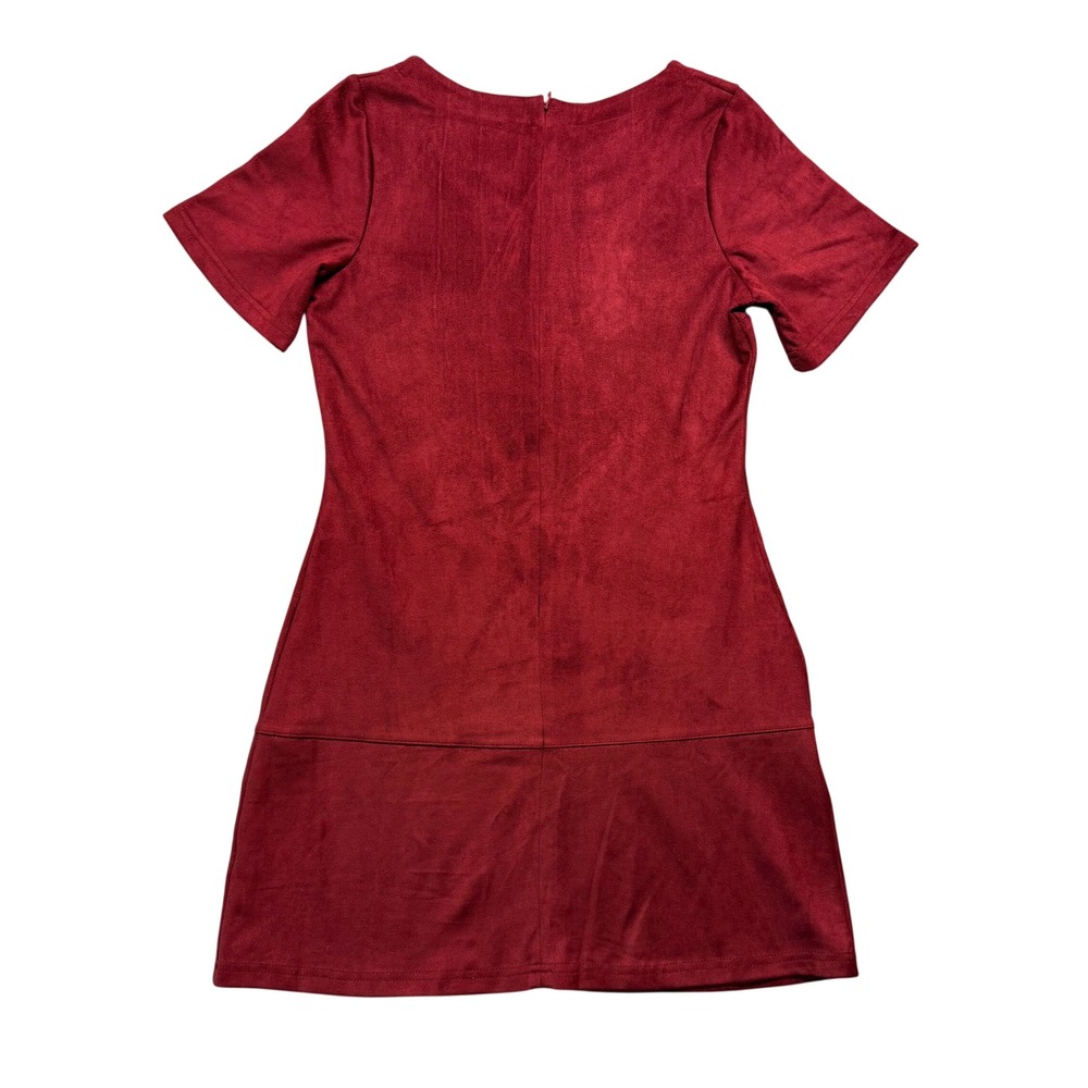 Faux Suede Short‎ Sleeve Shift Dress Burgundy S Dark Academia  Dark Feminine